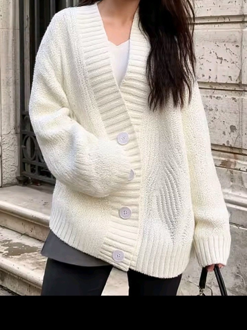 New!White/Ivory,thick, Button-Front ,V-Neck Knit Cardigan Sweater